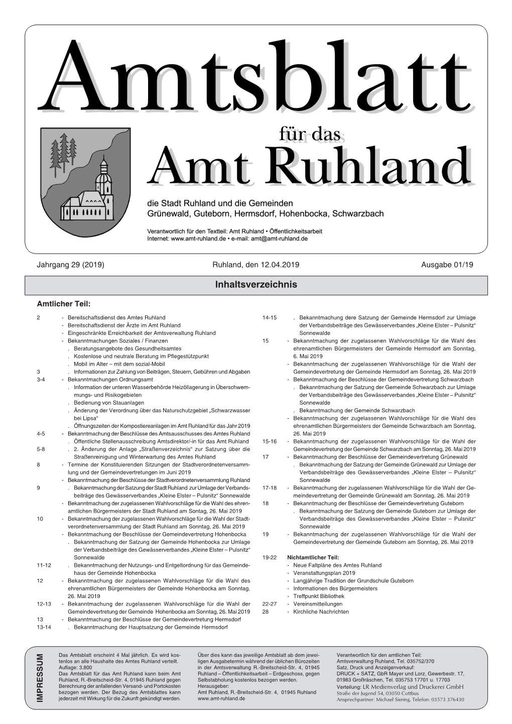 Amtsblatt Ruhland Nr. 1/19 Vom 12.04.2019