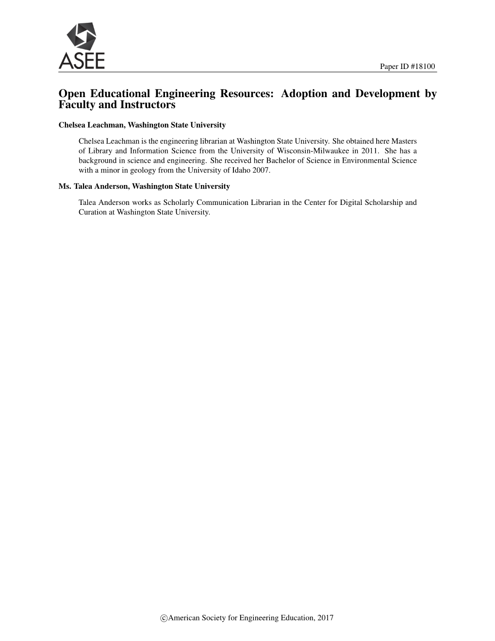 Open Educational Engineering Resources: Adoption and Development by Faculty and Instructors