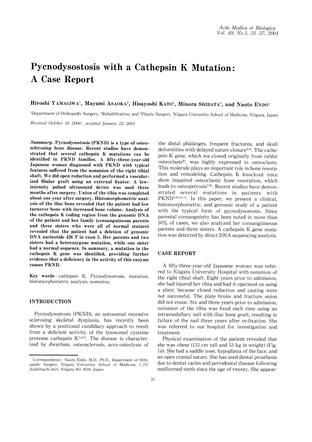 Pycnodysostosis with a Cathepsin K Mutation: a Case Report