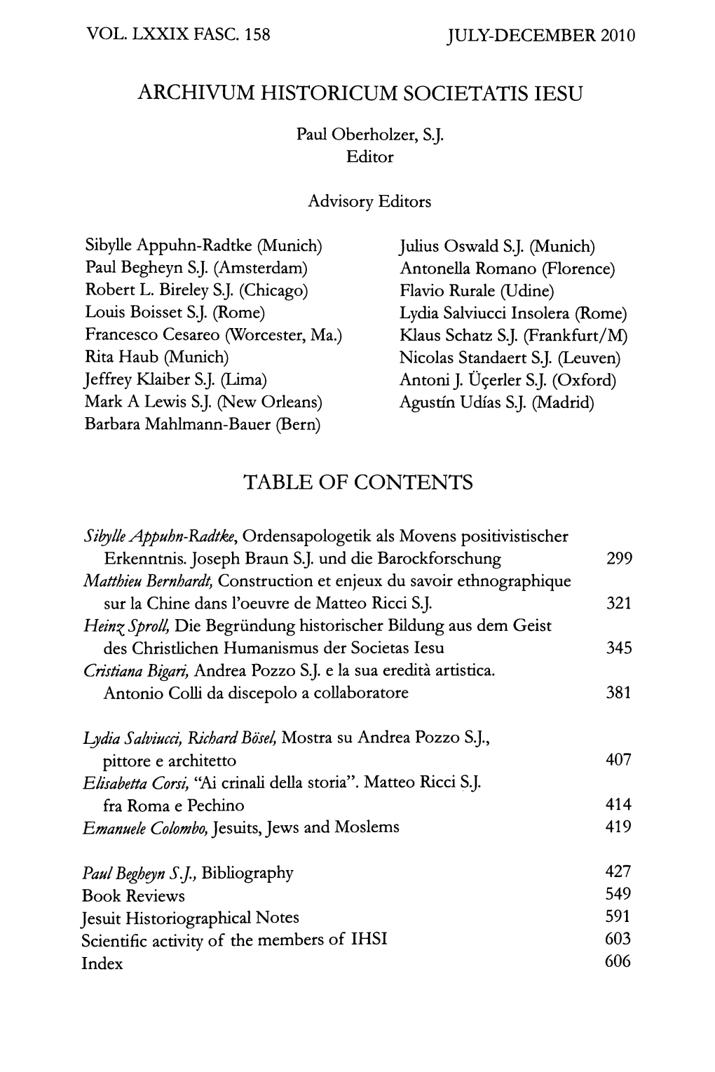 Archivum Historicum Societatis Iesu Table of Contents