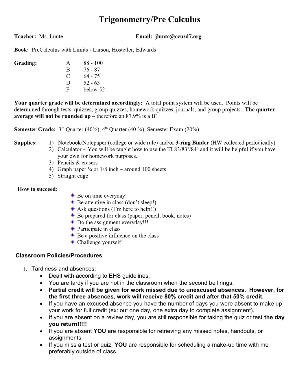 Trigonometry/Pre Calculus