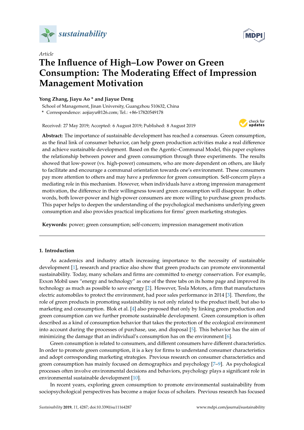 The Influence of High–Low Power on Green Consumption