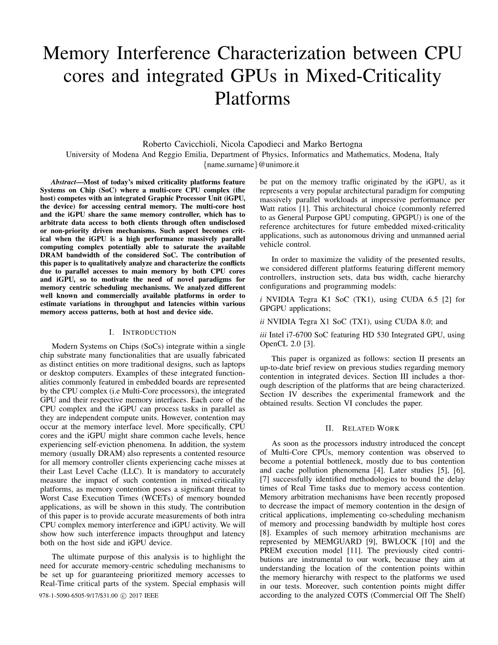 Memory Interference Characterization Between CPU Cores and Integrated Gpus in Mixed-Criticality Platforms