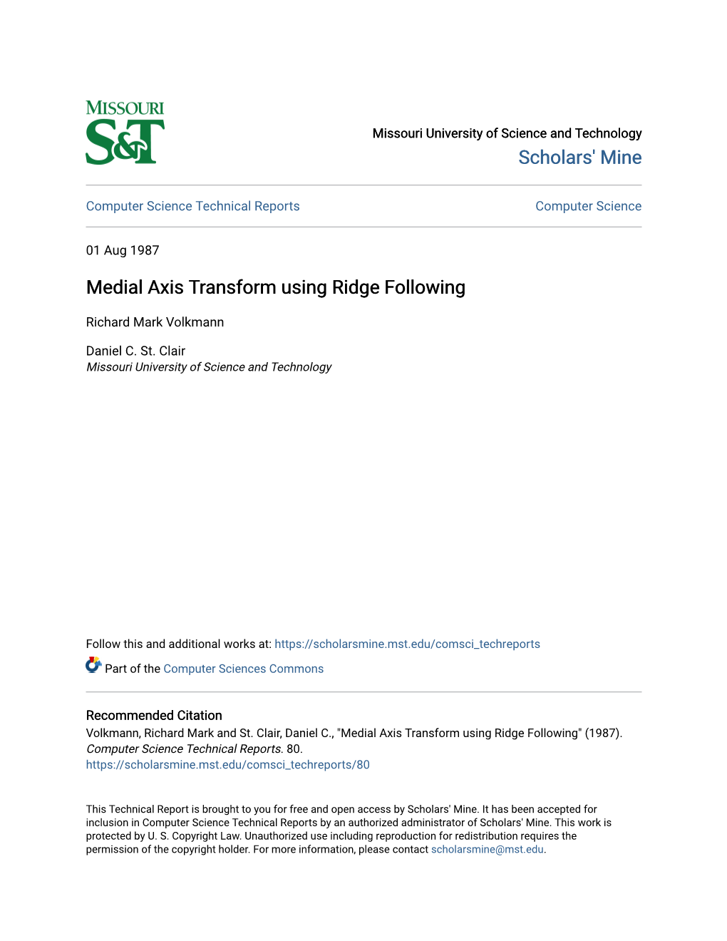 Medial Axis Transform Using Ridge Following