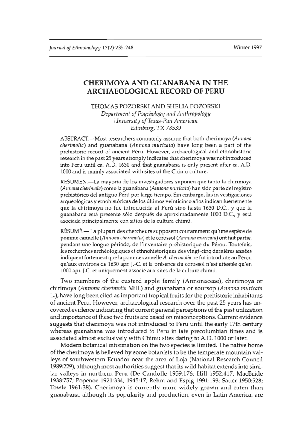 Cherimoya and Guanabana in the Archaeological Record of Peru