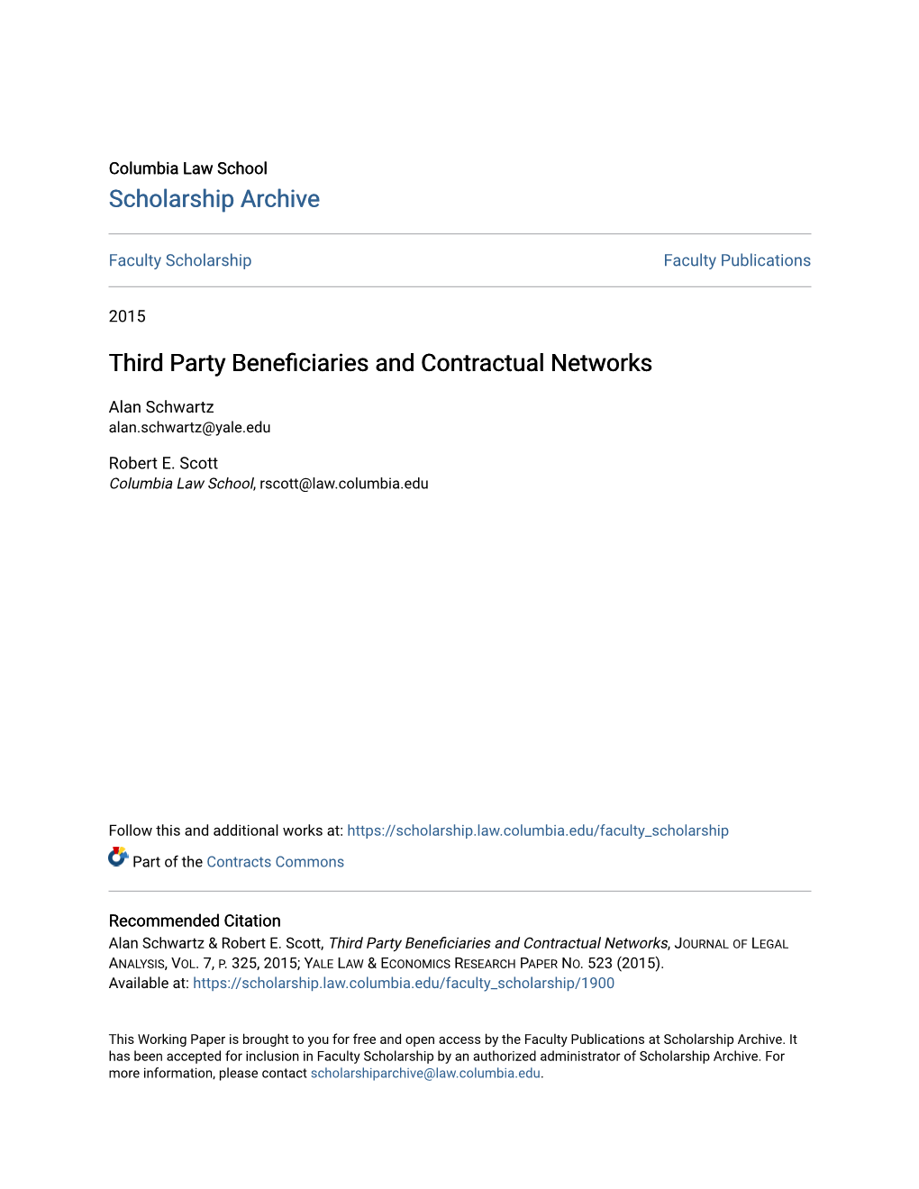 Third Party Beneficiaries and Contractual Networks