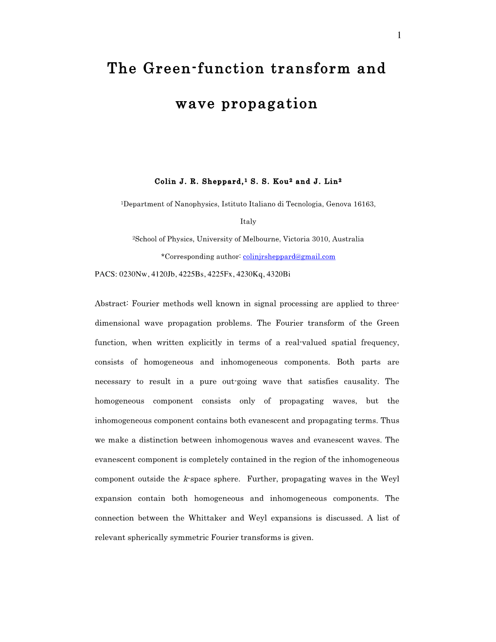 The Green-Function Transform and Wave Propagation