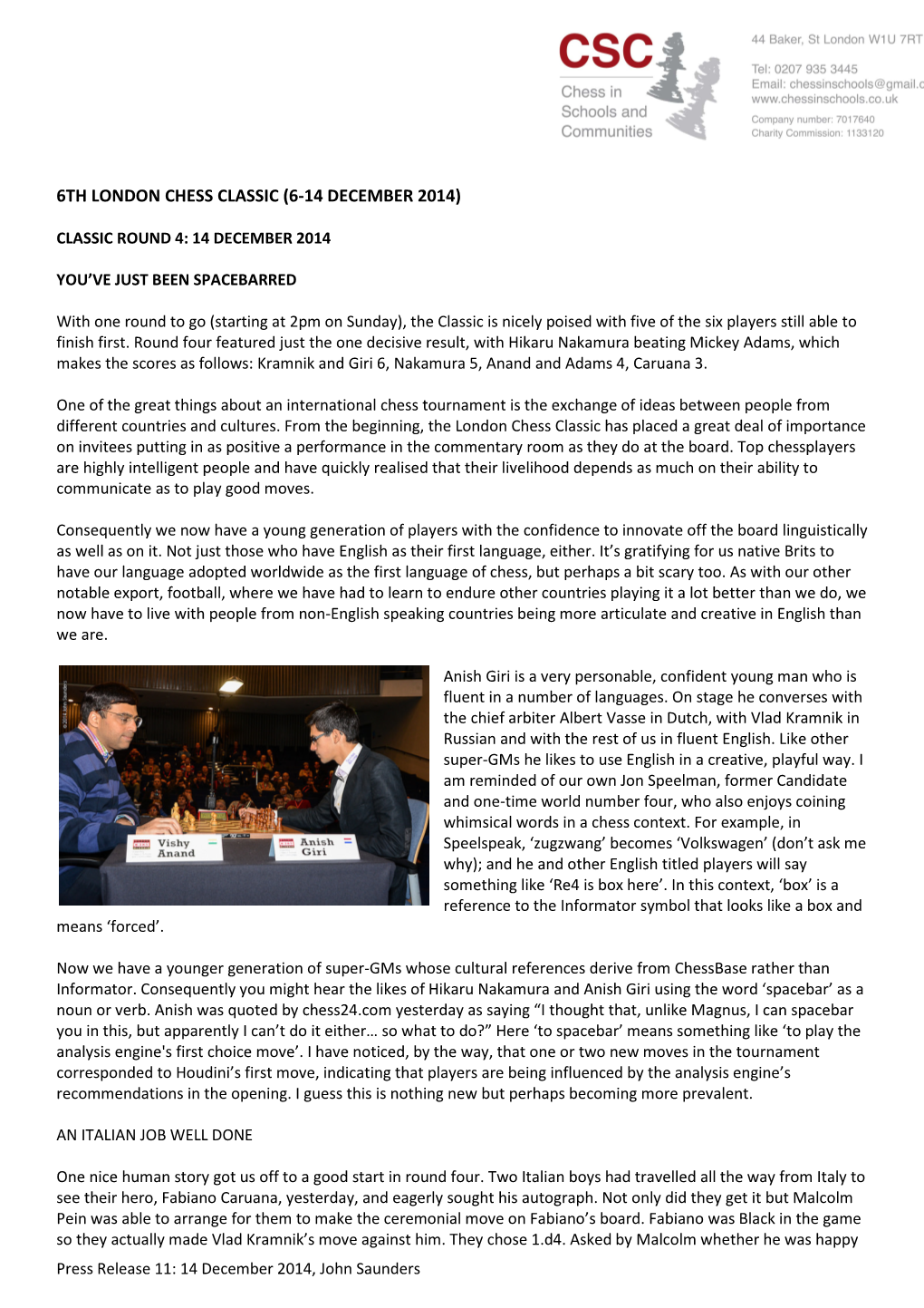 6Th London Chess Classic (6-14 December 2014)