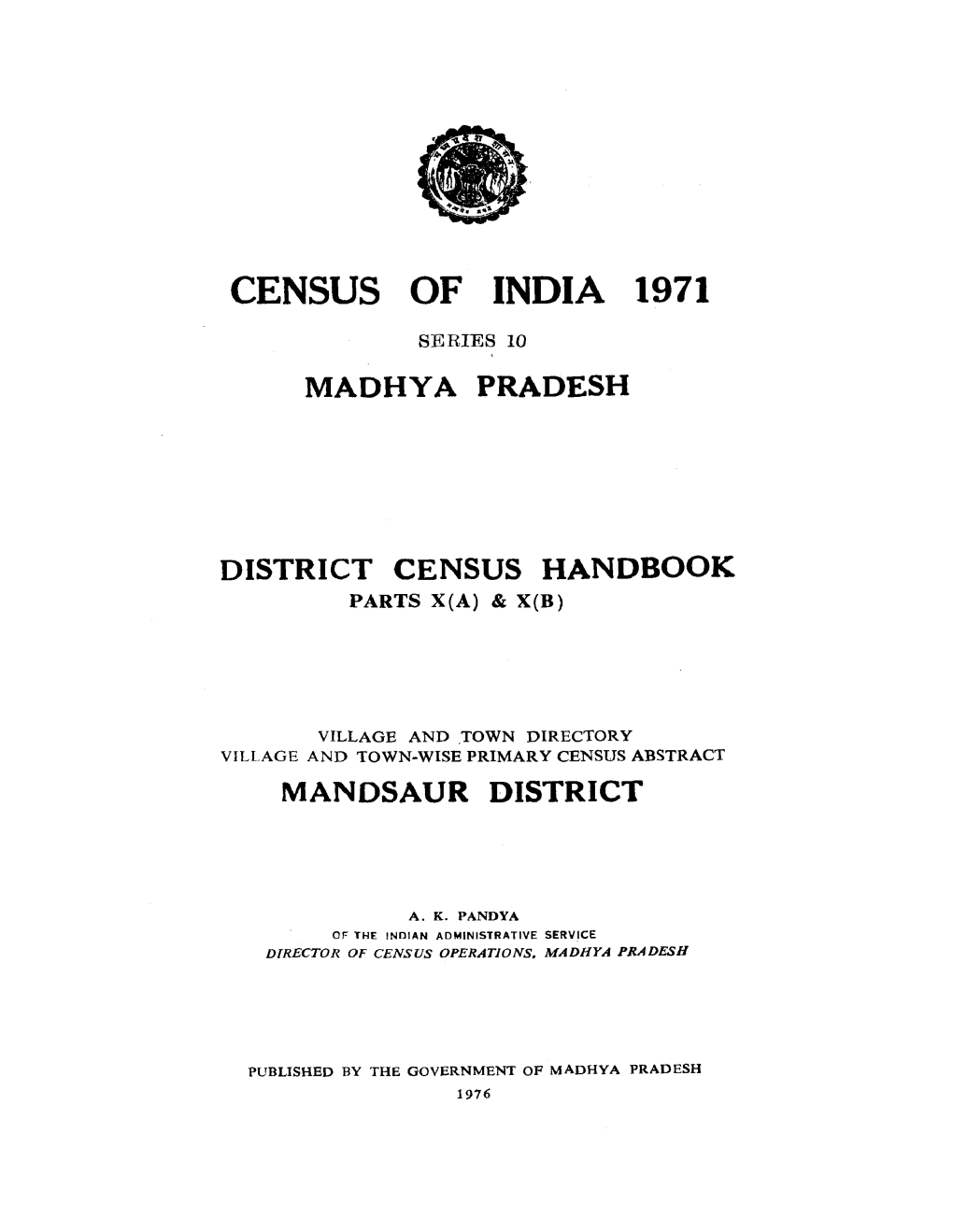 District Census Handbook, Mandsaur, Part X