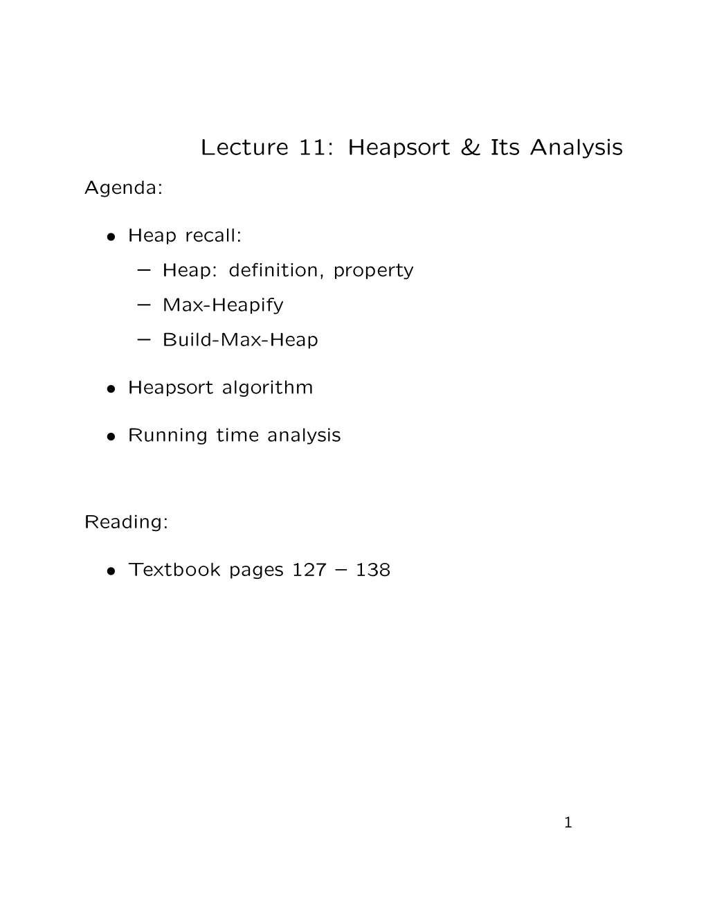 Lecture 11: Heapsort & Its Analysis