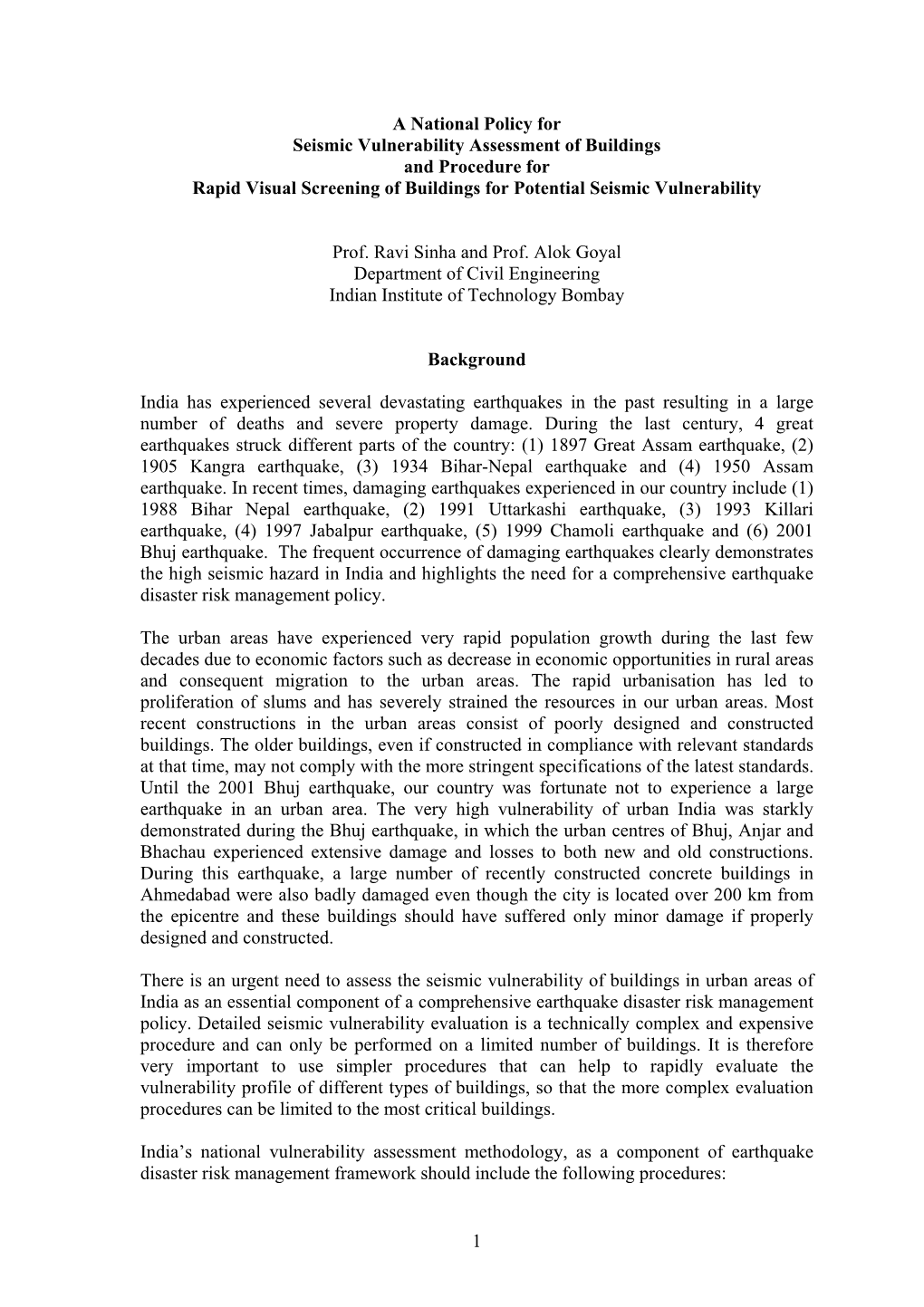 Rapid Visual Screening of Buildings for Potential Seismic Hazards