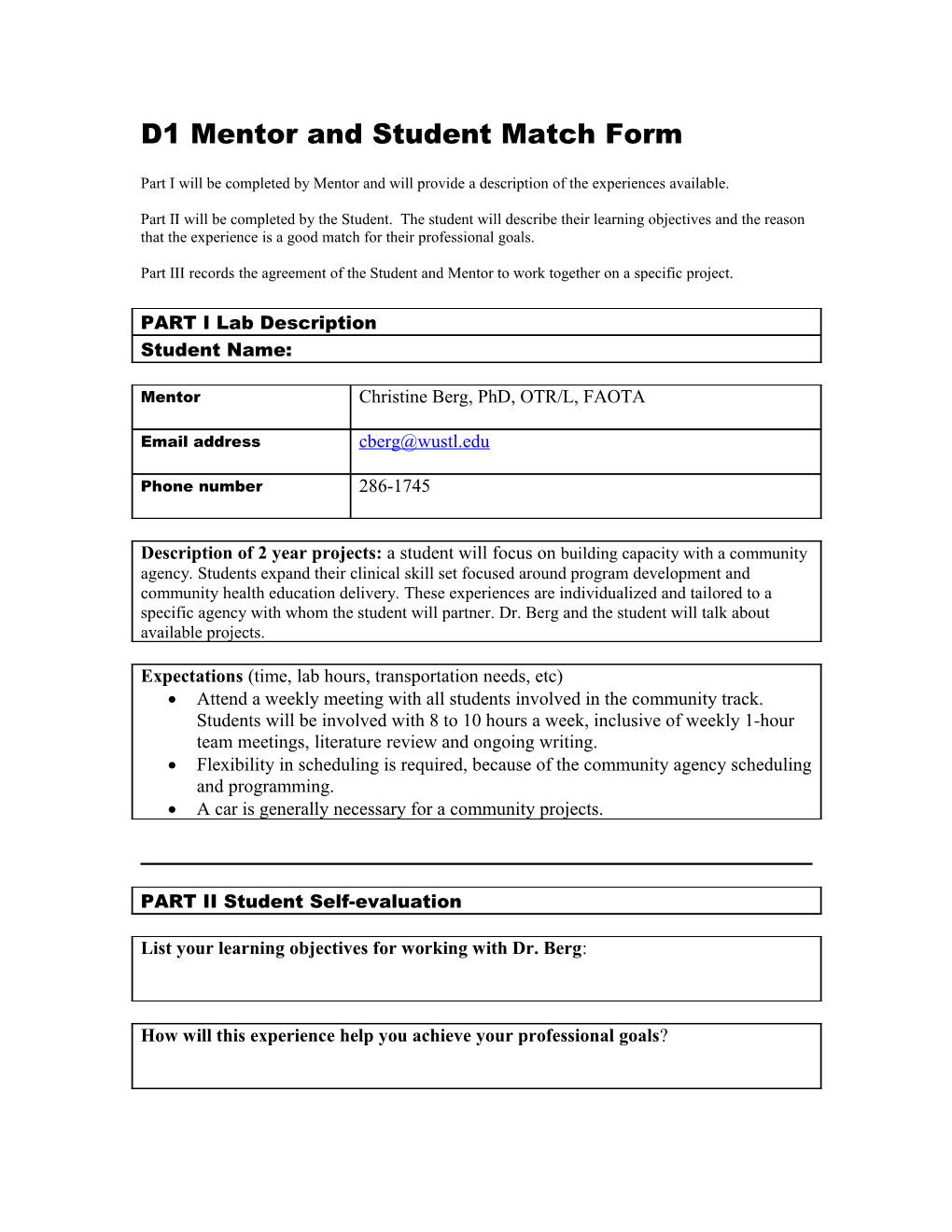 D1 Mentor and Student Match Form