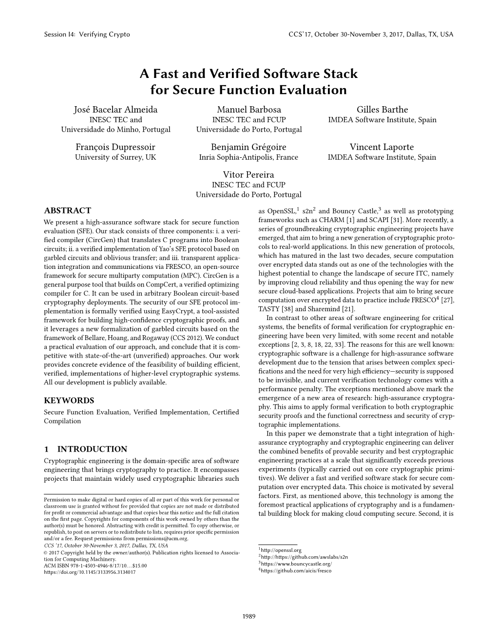 A Fast and Verified Software Stackfor Secure Function Evaluation