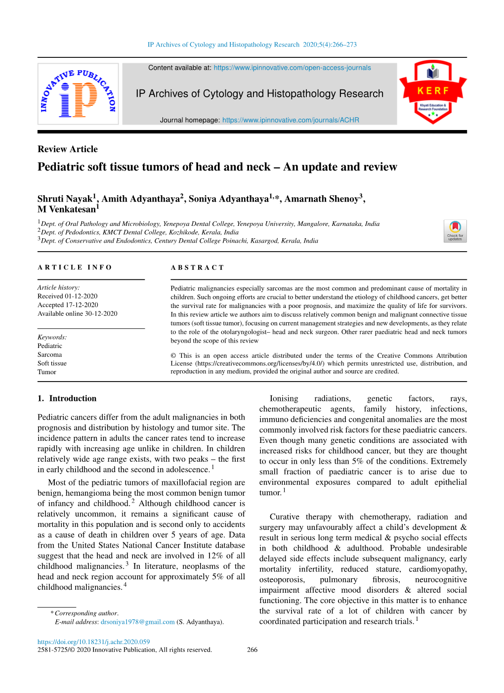 Pediatric Soft Tissue Tumors of Head and Neck – an Update and Review