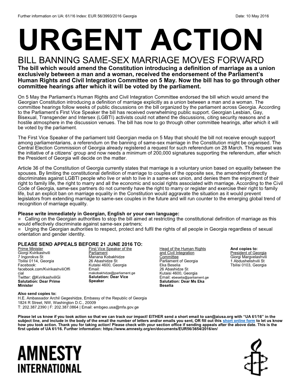 Urgent Action