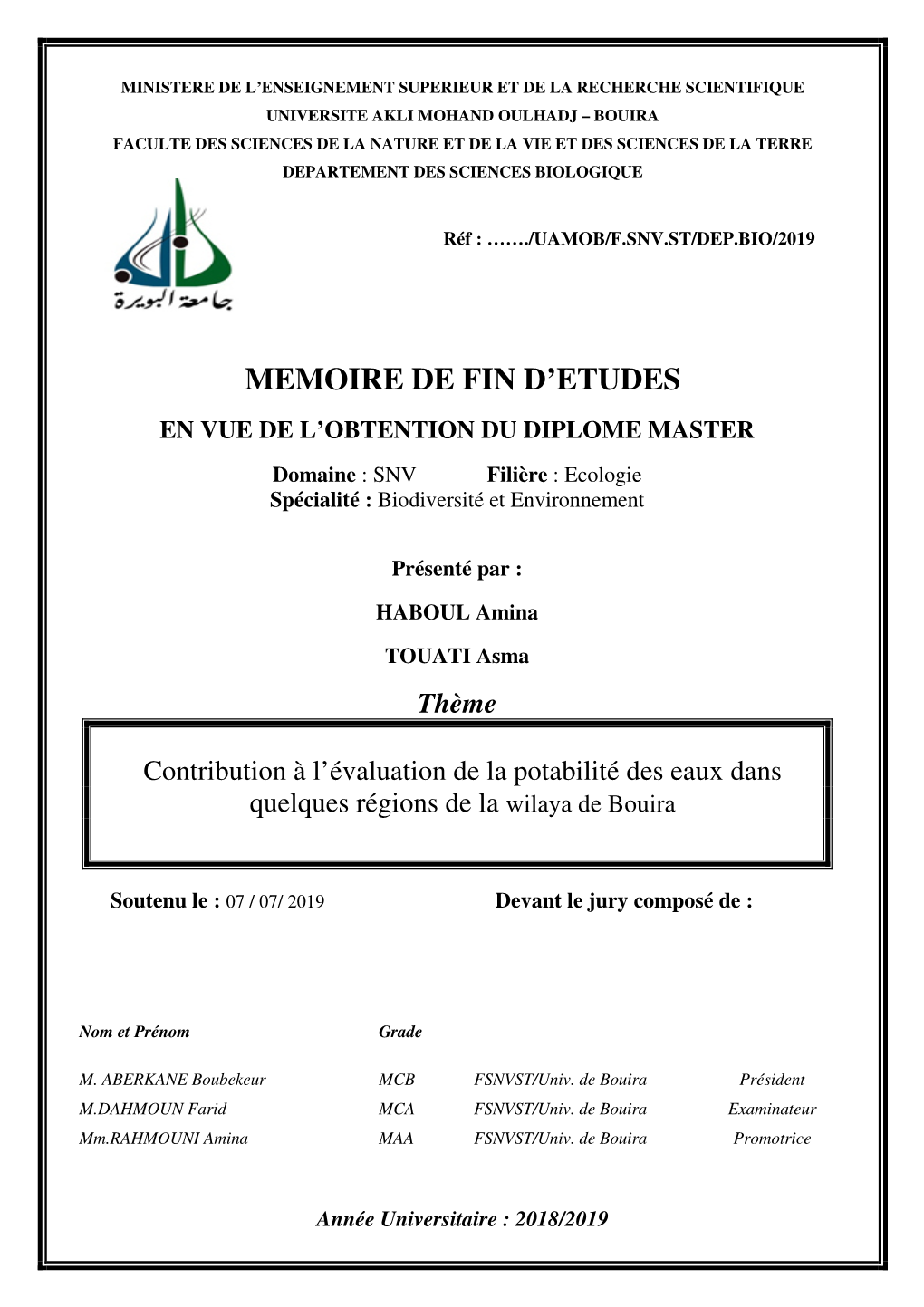 Memoire De Fin D'etudes