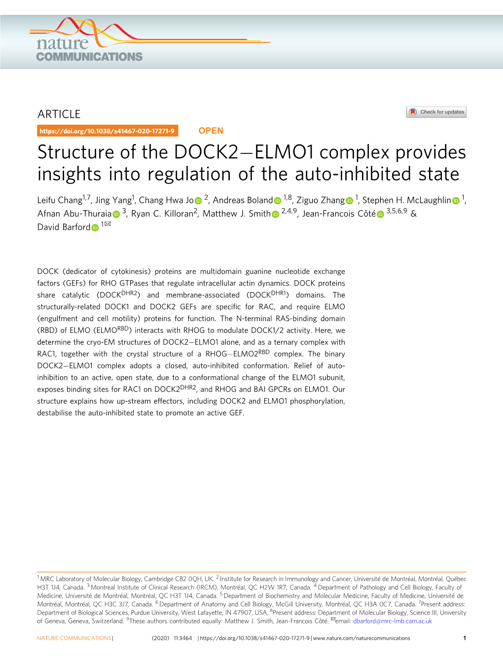 Structure of the Dock2âˆ'elmo1 Complex Provides Insights Into