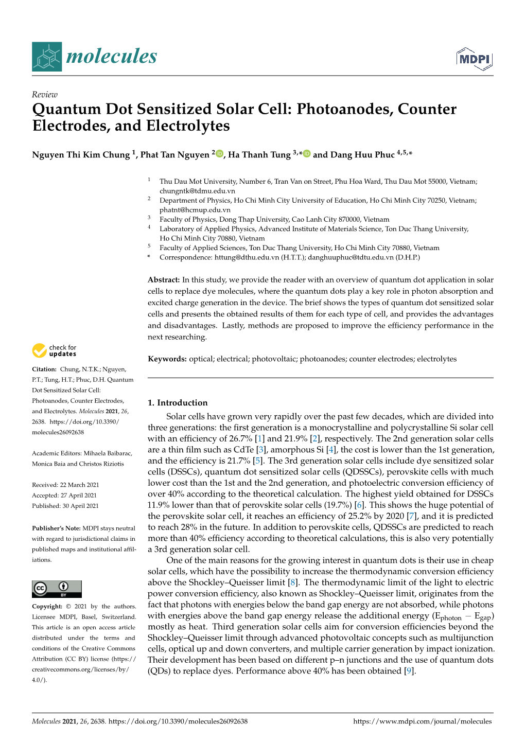 Quantum Dot Sensitized Solar Cell: Photoanodes, Counter Electrodes, and Electrolytes