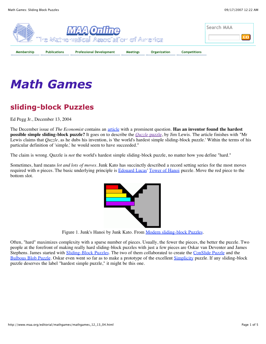 Math Games: Sliding Block Puzzles 09/17/2007 12:22 AM