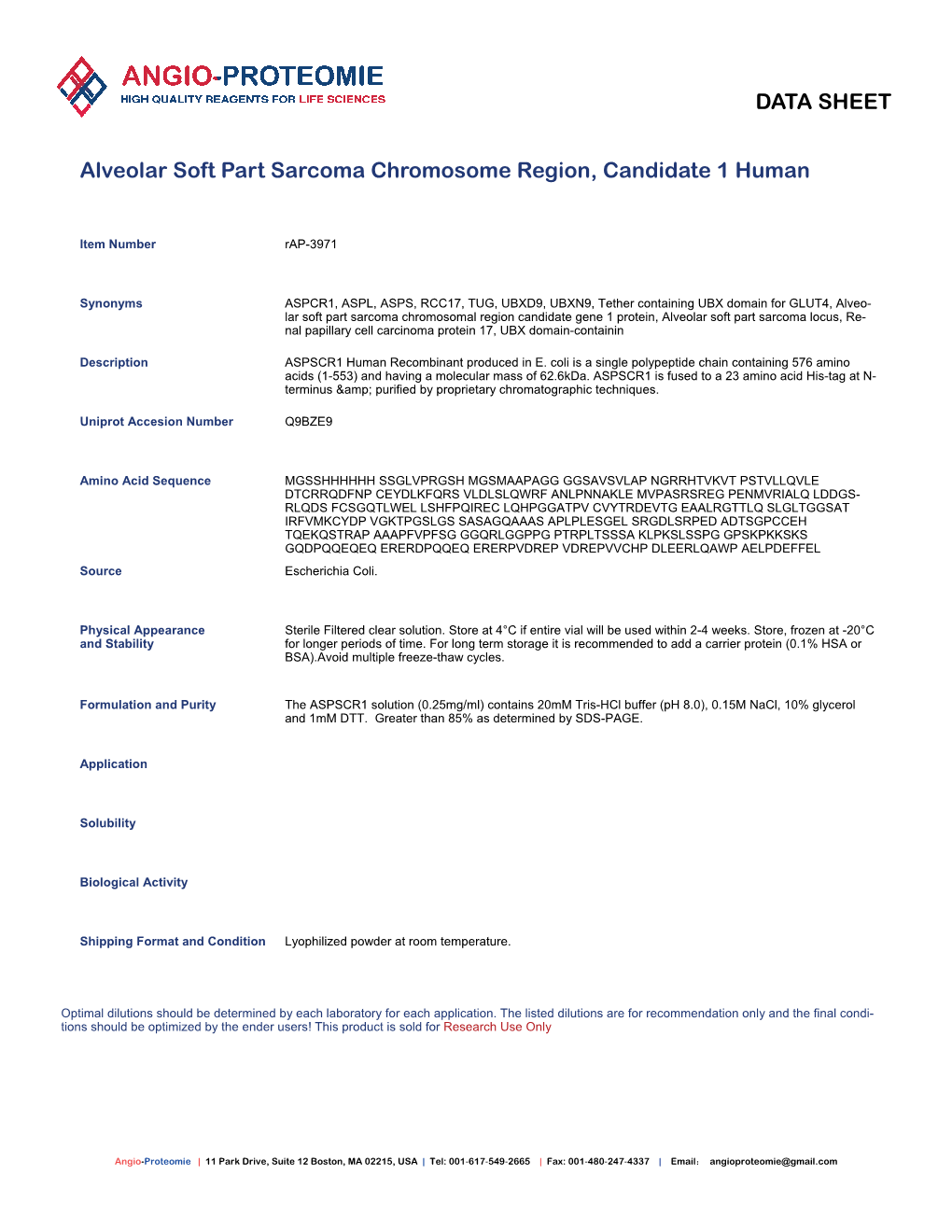 Rap-3971 Alveolar Soft Part Sarcoma Chromosome