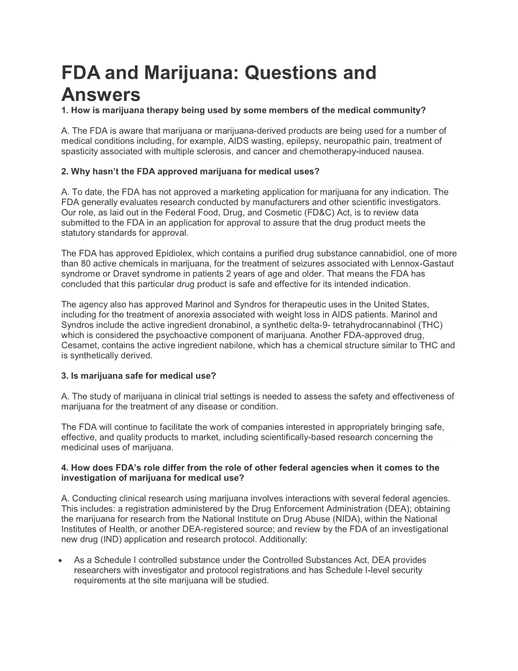 FDA and Marijuana: Questions and Answers 1