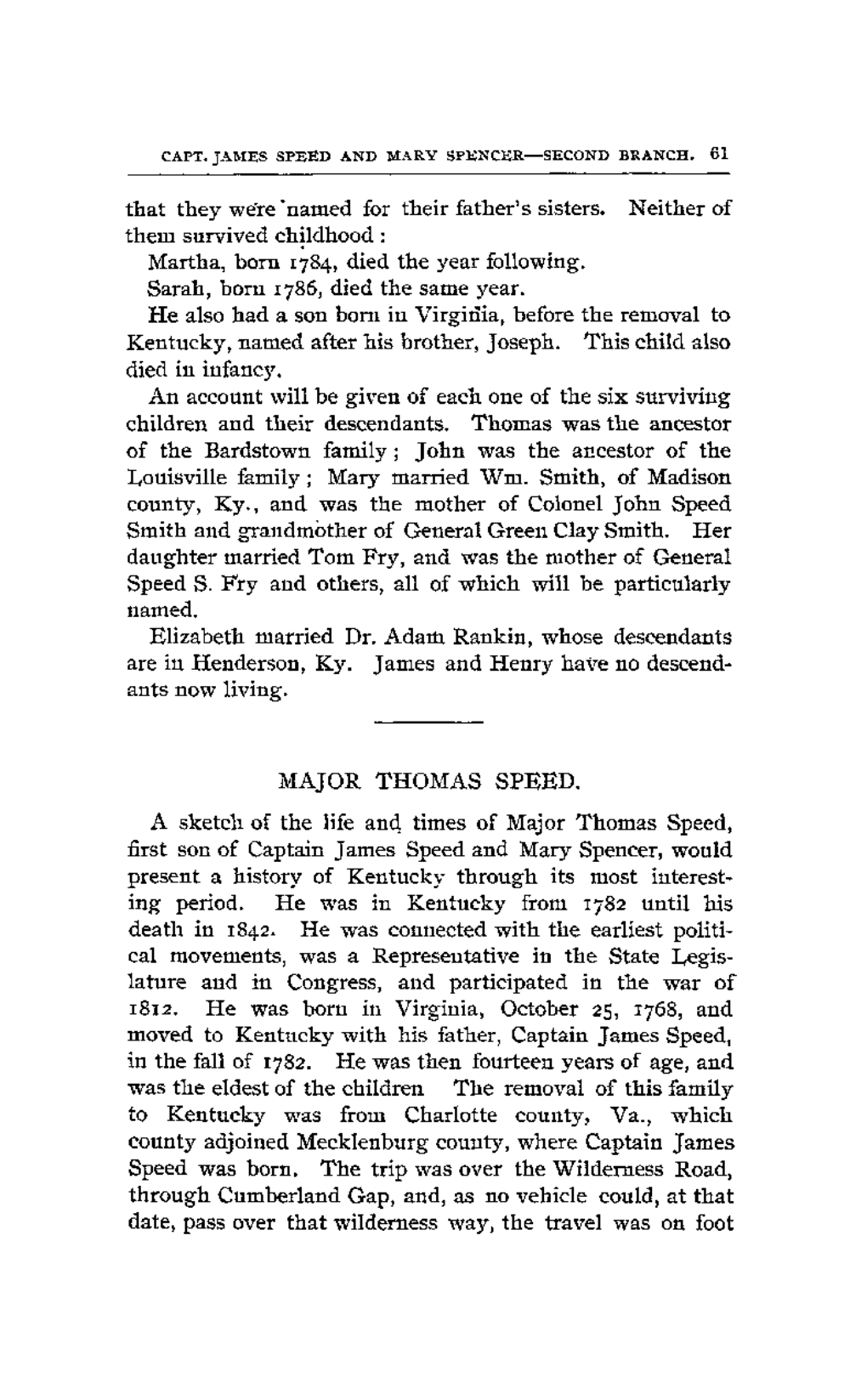 Louisville Family ; Mary Married Wm. Smith, of Madison County, Ky., and Was the Mother of Colonel John Speed Smith and Grandmother of General Green Clay Smith