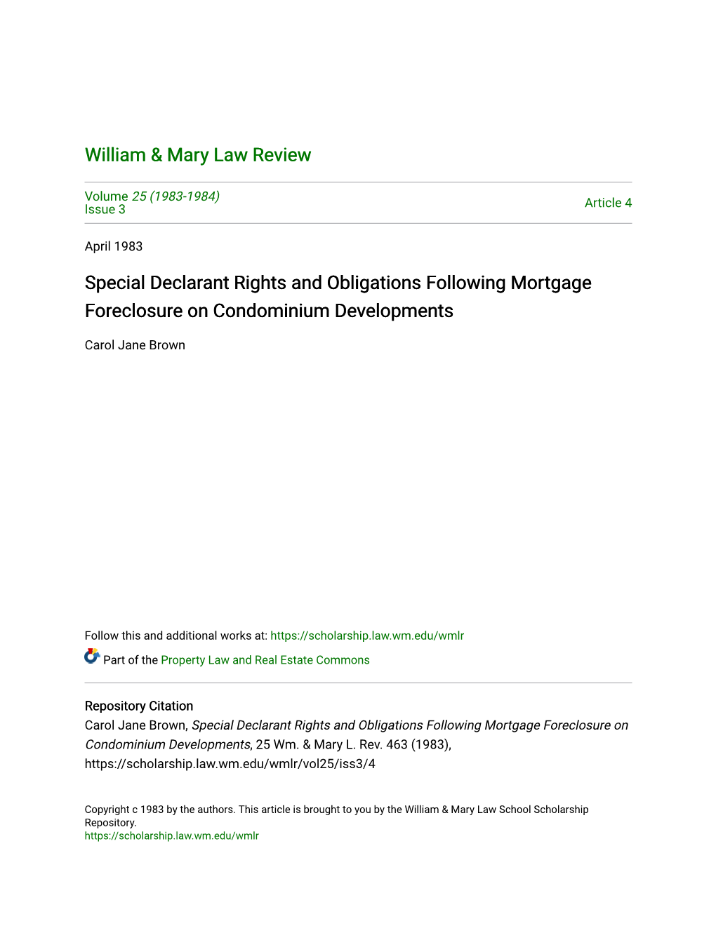 Special Declarant Rights and Obligations Following Mortgage Foreclosure on Condominium Developments