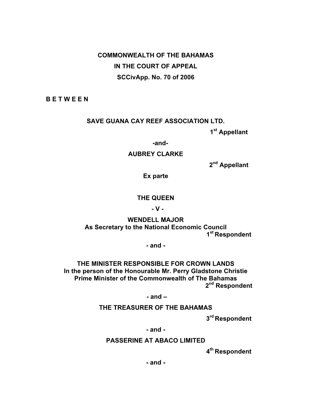 COMMONWEALTH of the BAHAMAS in the COURT of APPEAL Sccivapp