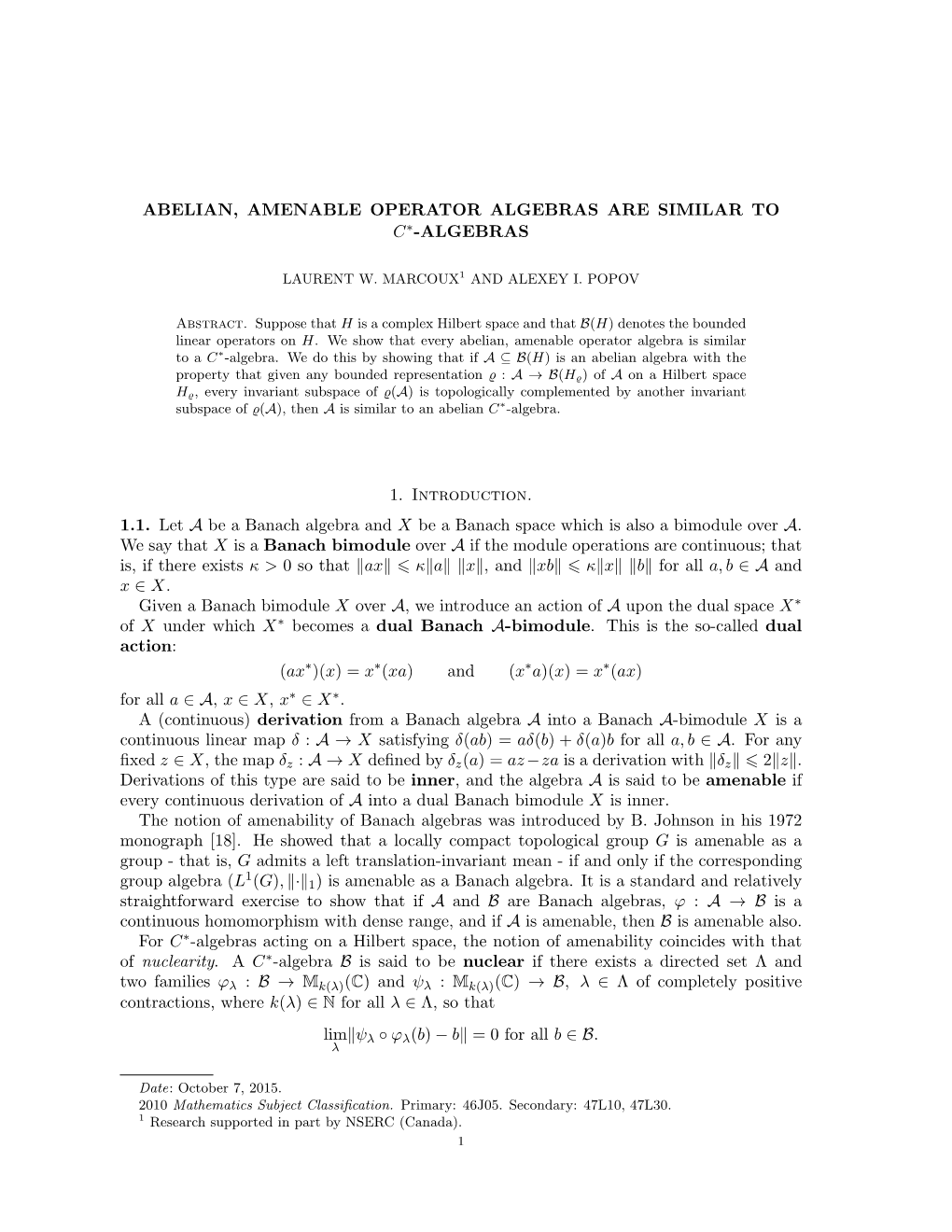 Abelian, Amenable Operator Algebras Are Similar to C∗-Algebras