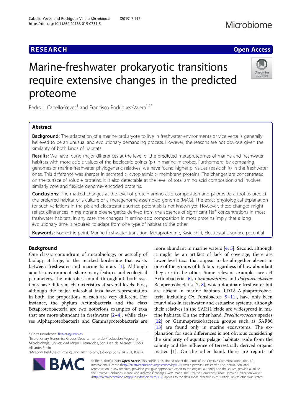 Marine-Freshwater Prokaryotic Transitions Require Extensive Changes in the Predicted Proteome Pedro J