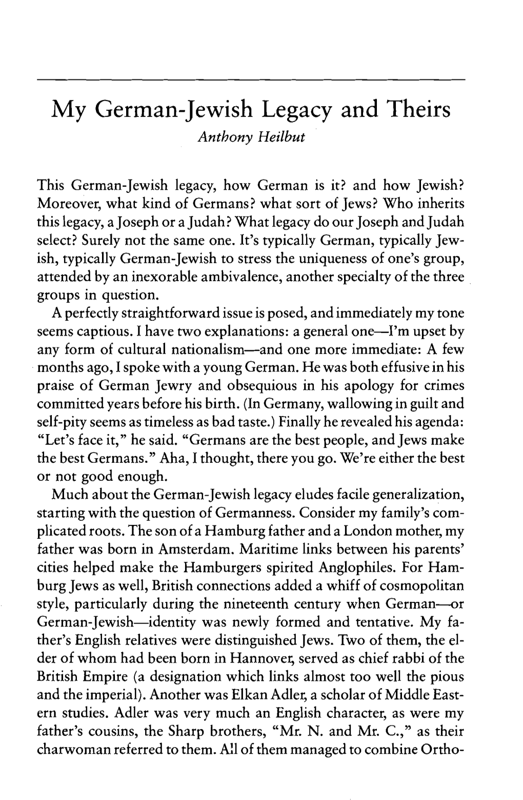 My German-Jewish Legacy and Theirs Anthony Heilbut