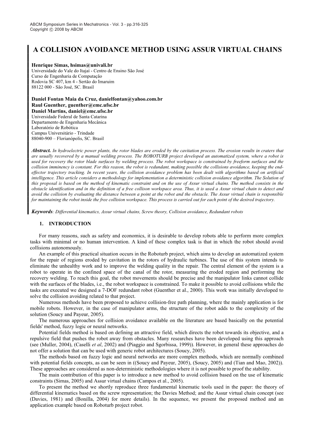 A Collision Avoidance Method Using Assur Virtual Chains