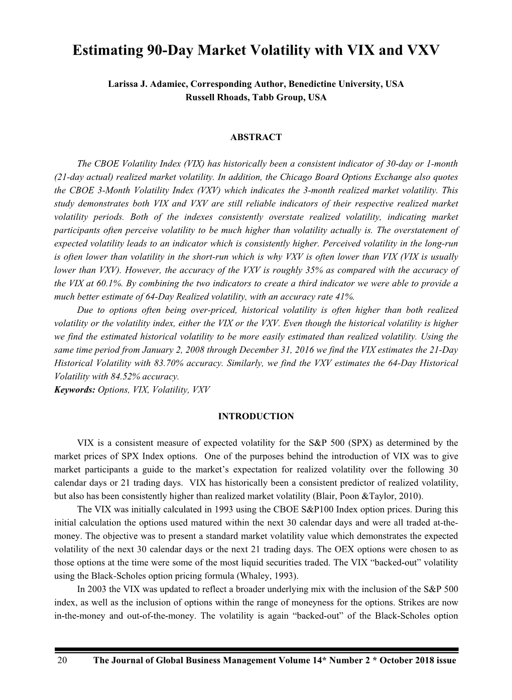 Estimating 90-Day Market Volatility with VIX and VXV