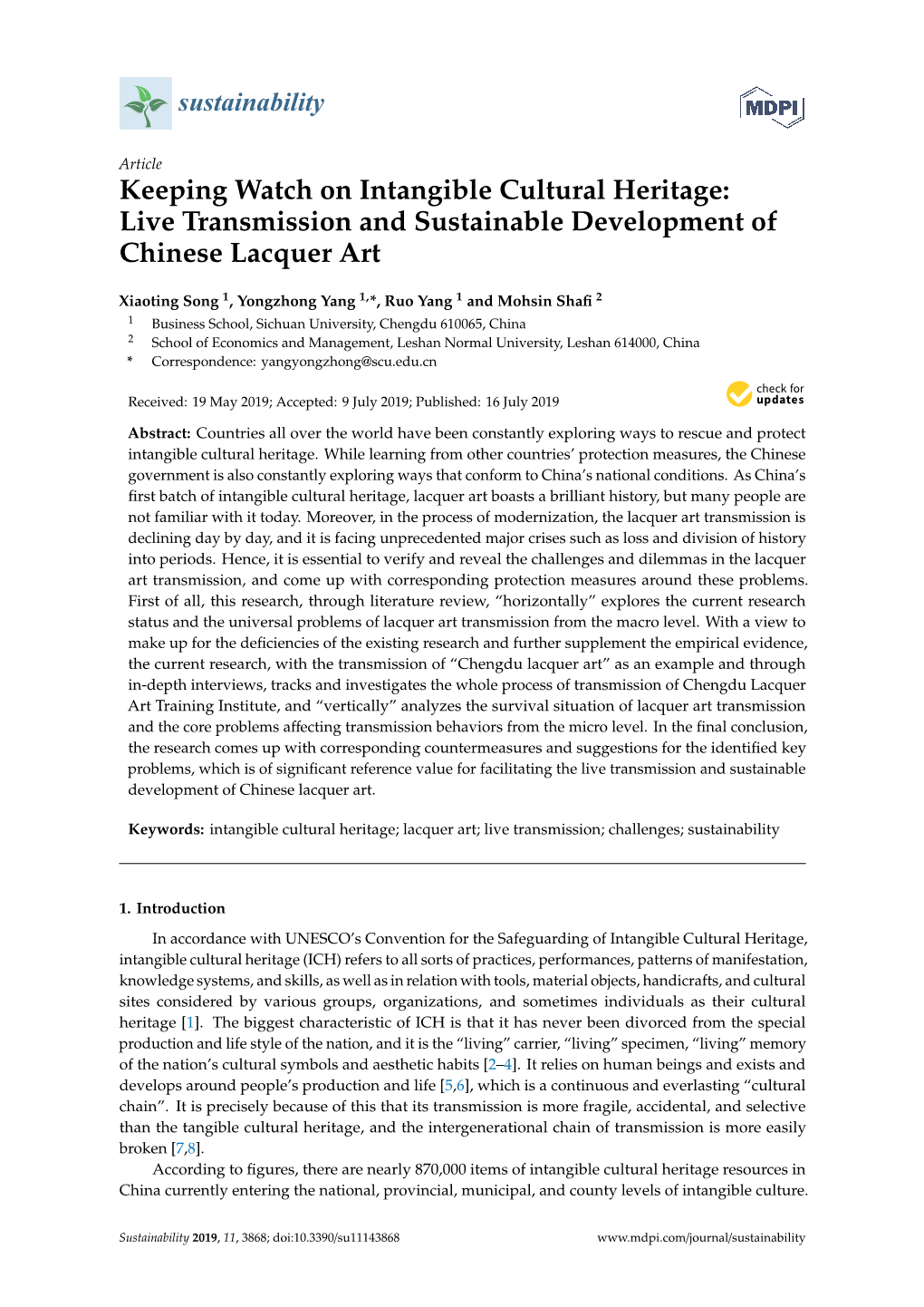 Keeping Watch on Intangible Cultural Heritage: Live Transmission and Sustainable Development of Chinese Lacquer Art