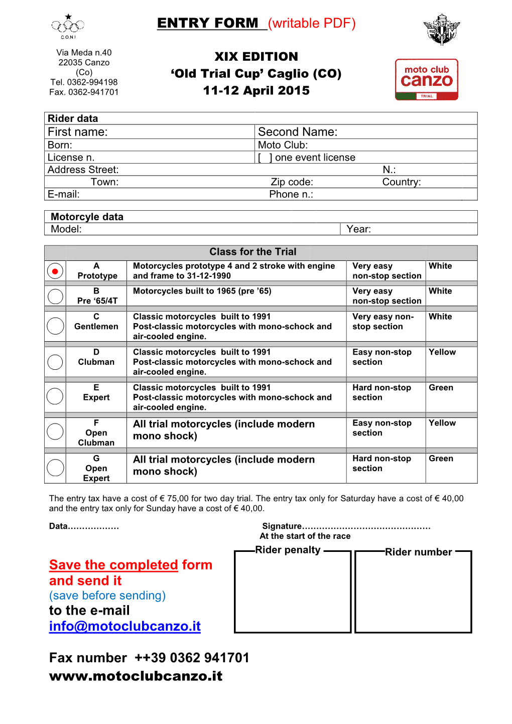 ENTRY FORM (Writable PDF) Save the Completed