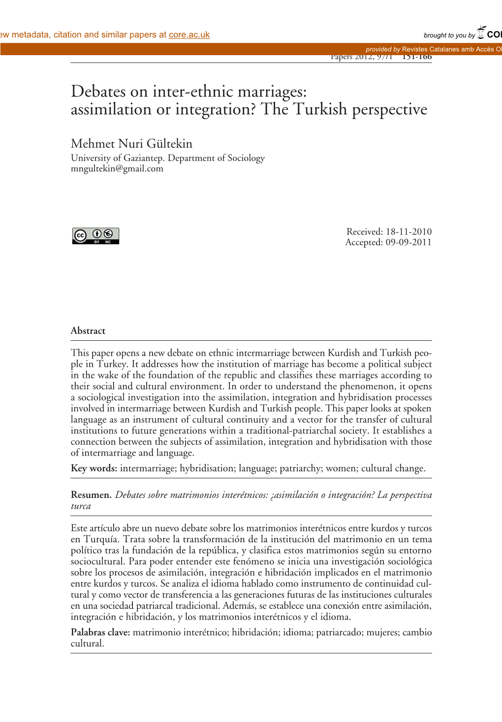 Debates on Inter-Ethnic Marriages: Assimilation Or Integration? the Turkish Perspective