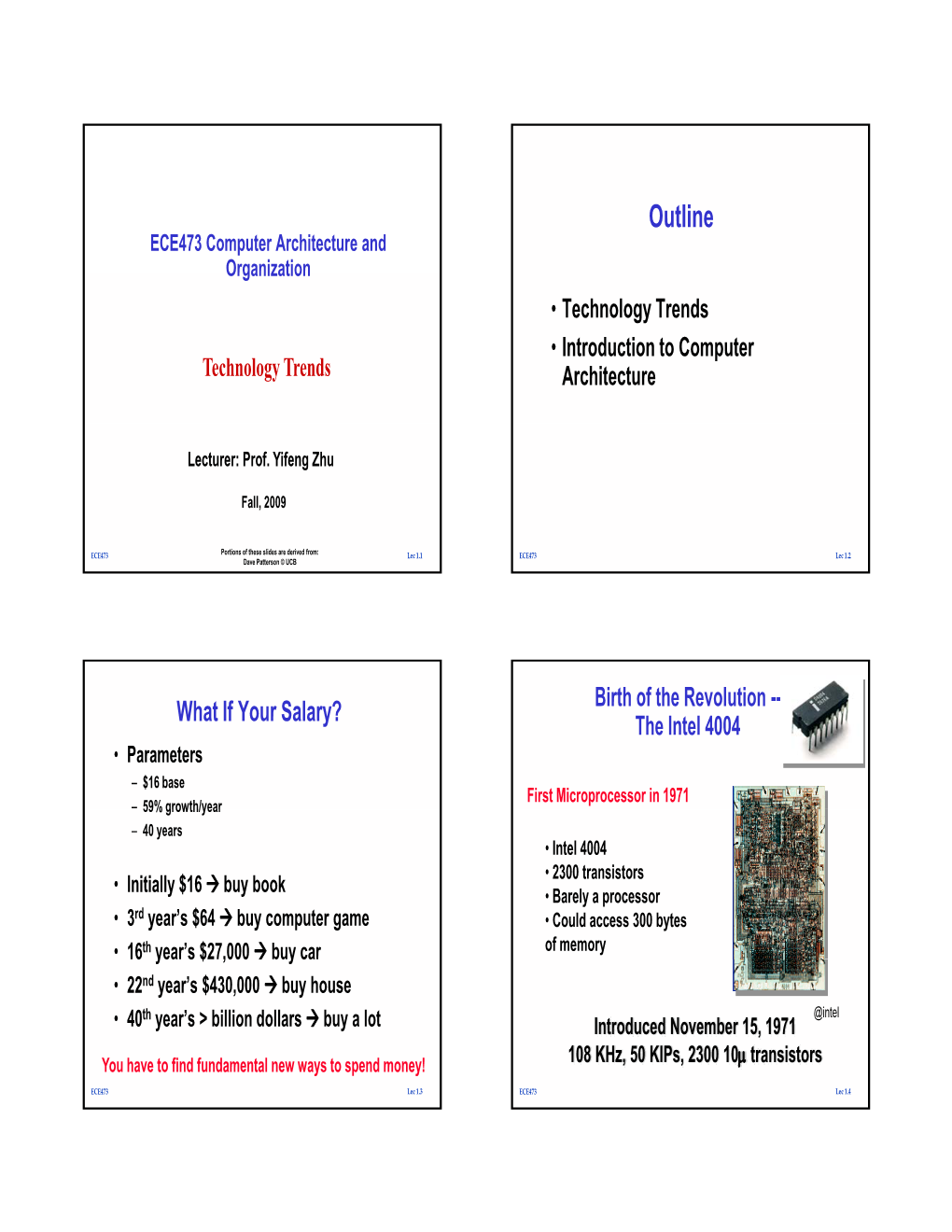 Outline ECE473 Computer Architecture and Organization • Technology Trends • Introduction to Computer Technology Trends Architecture