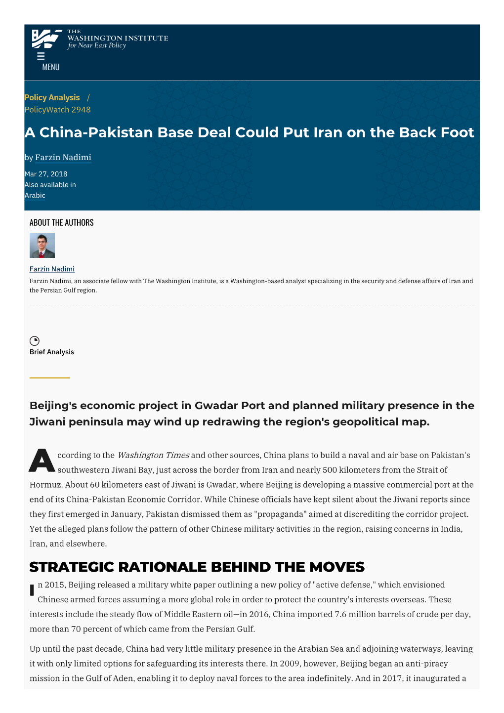 A China-Pakistan Base Deal Could Put Iran on the Back Foot | the Washington Institute