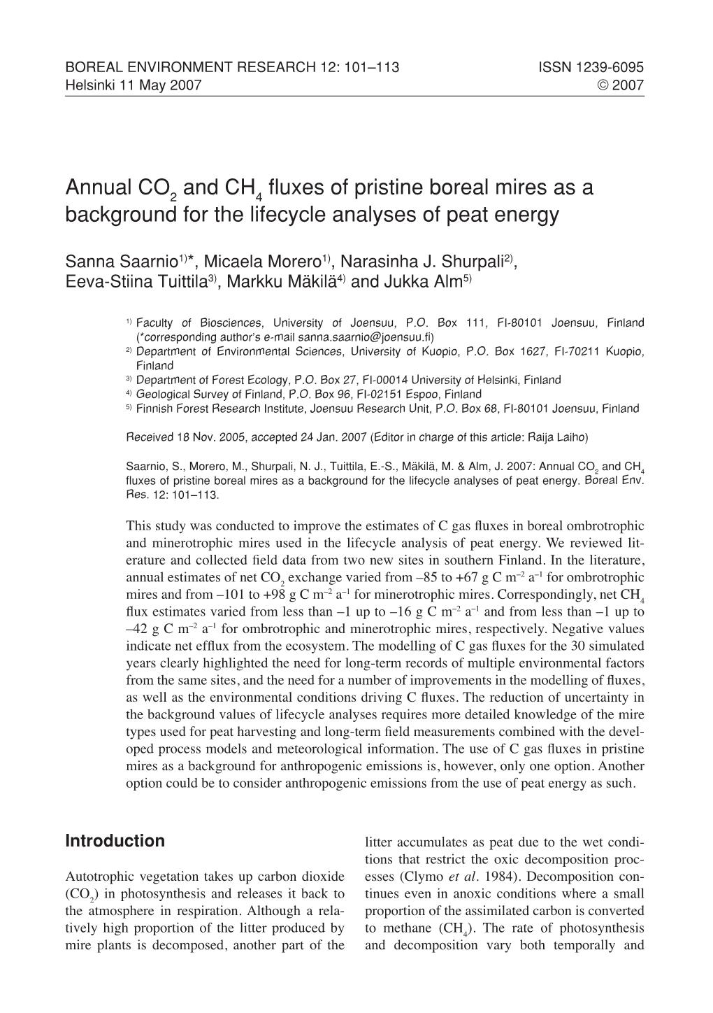 Annual Co and Ch Fluxes of Pristine Boreal Mires As a Background For