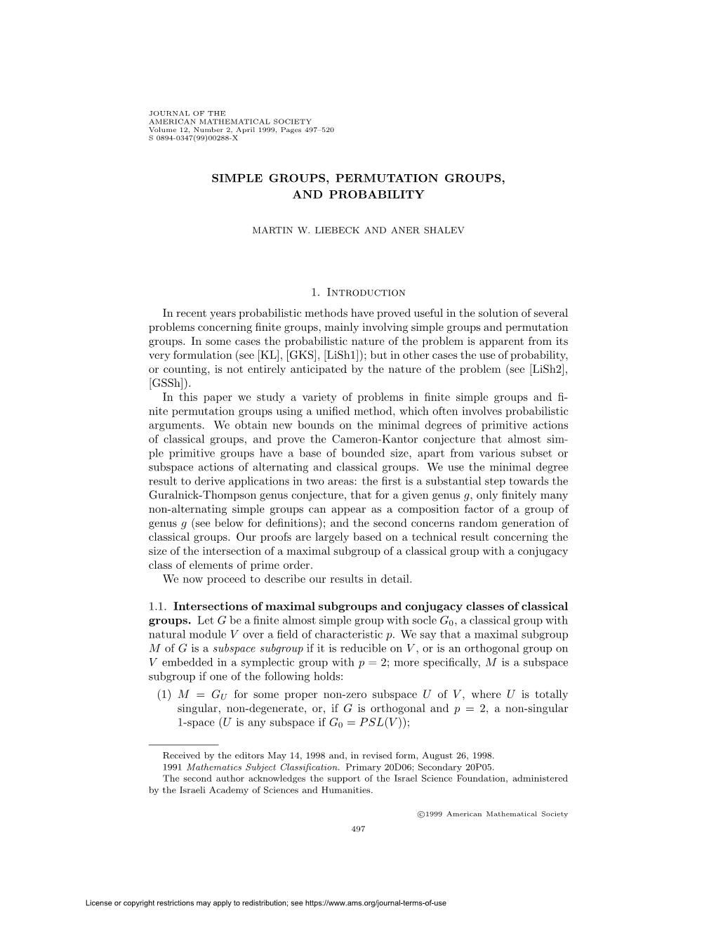 Simple Groups, Permutation Groups, and Probability