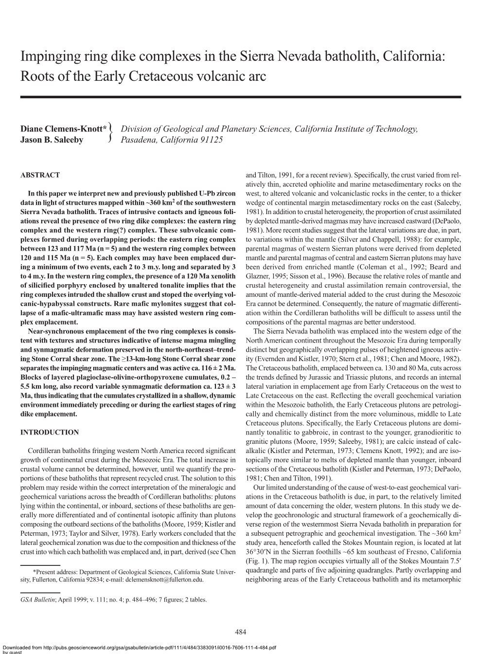 Impinging Ring Dike Complexes in the Sierra Nevada Batholith, California: Roots of the Early Cretaceous Volcanic Arc