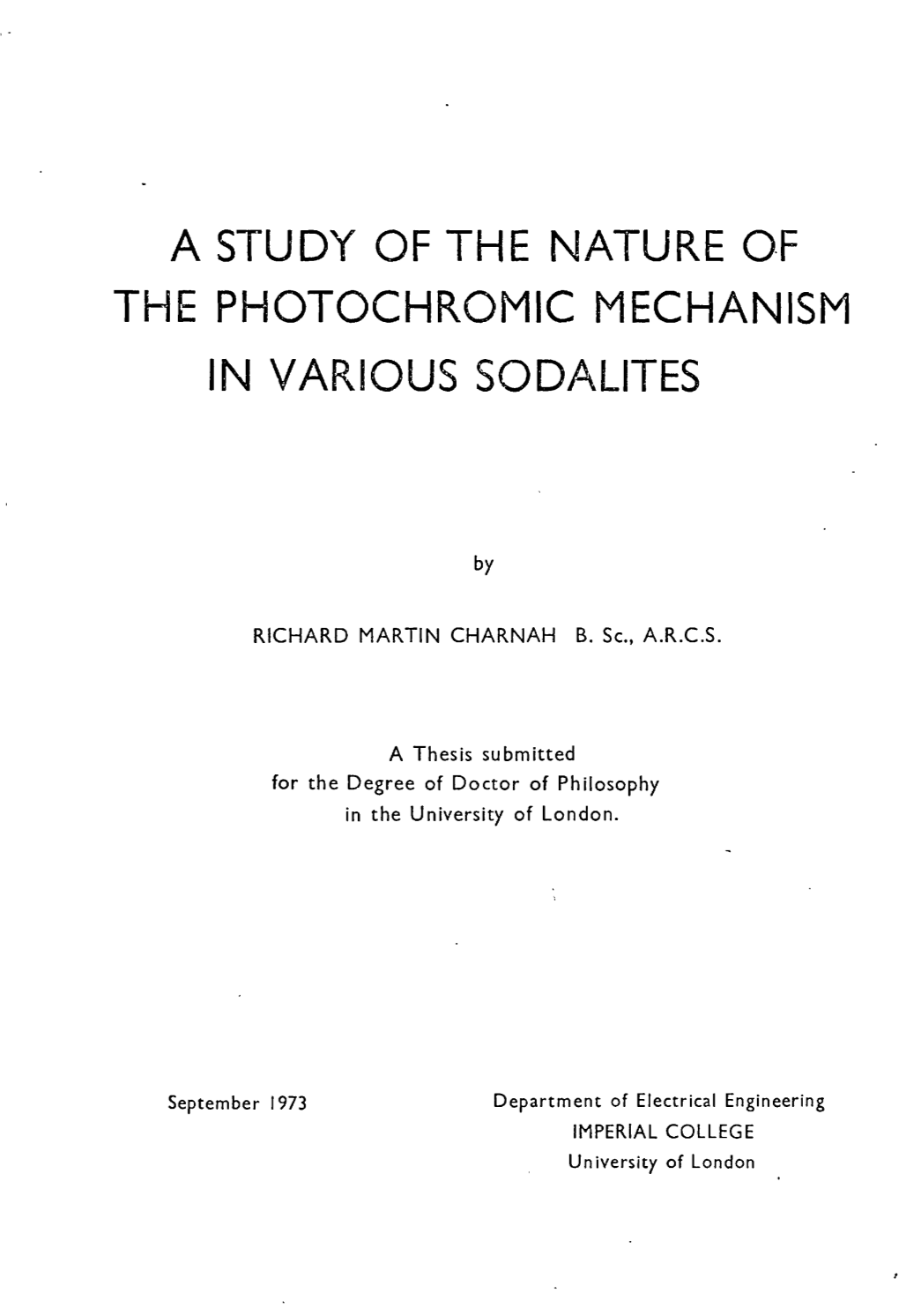 A Study of the Nature of the Photochromic Mechanism in Various Sodalites