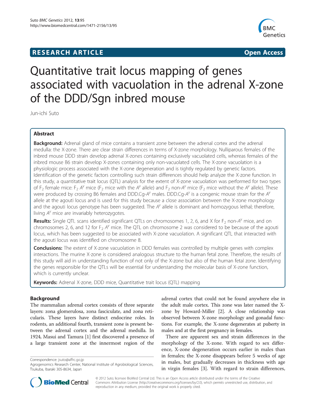 Quantitative Trait Locus Mapping of Genes Associated with Vacuolation in the Adrenal X-Zone of the DDD/Sgn Inbred Mouse Jun-Ichi Suto