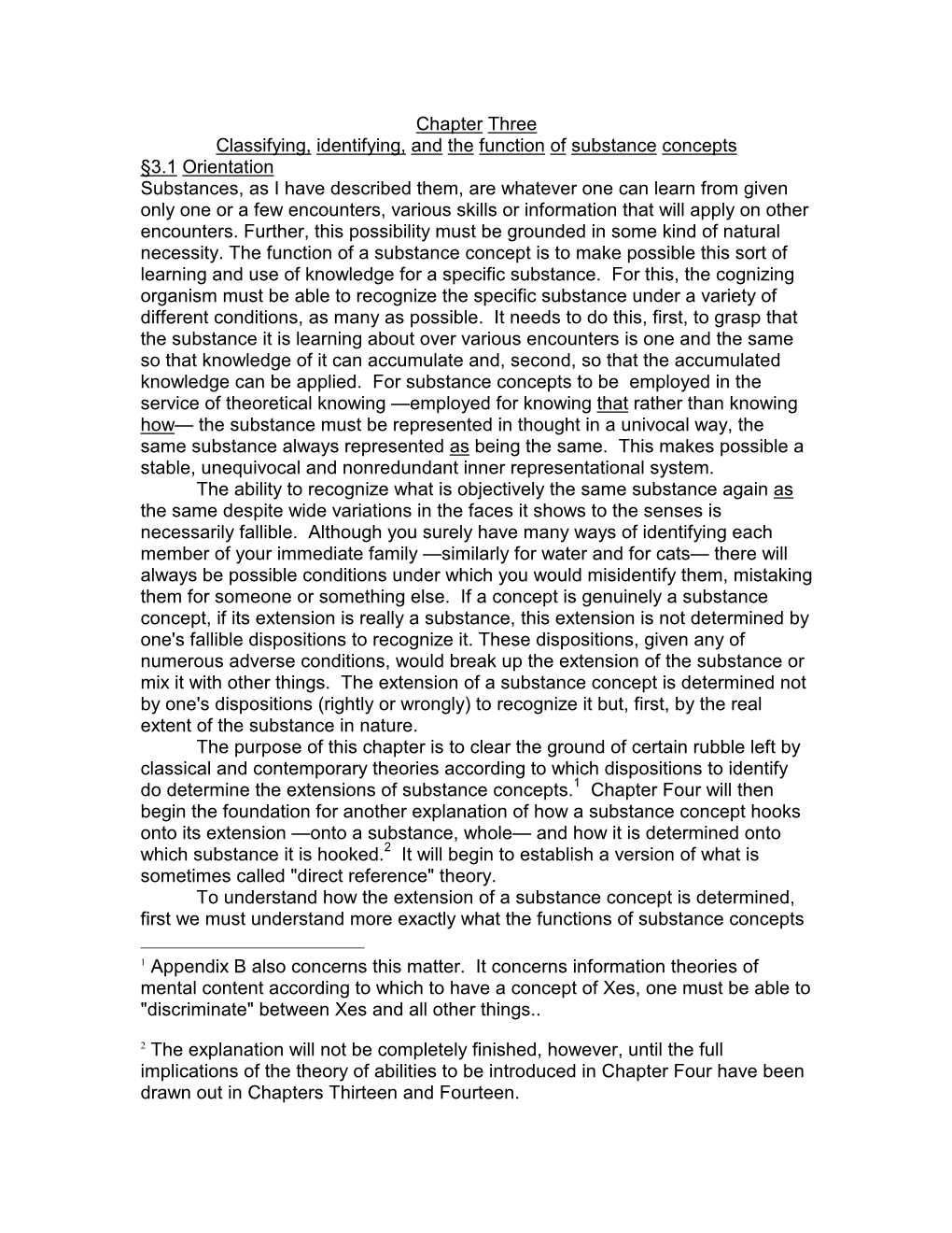 Chapter Three Classifying, Identifying, and the Function of Substance Concepts §3.1 Orientation Substances, As I Have Described