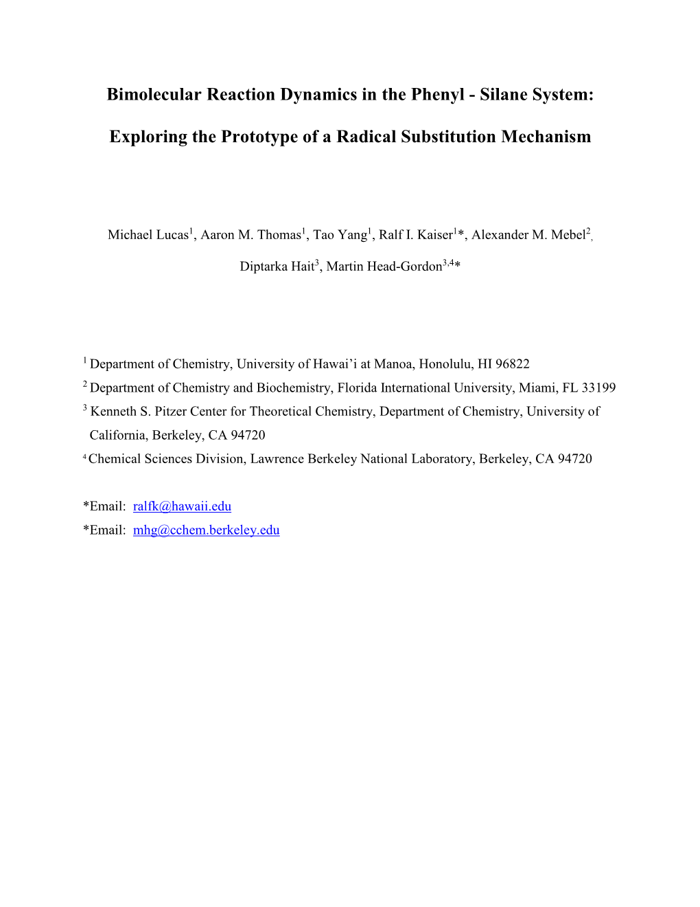 Bimolecular Reaction Dynamics in the Phenyl - Silane System