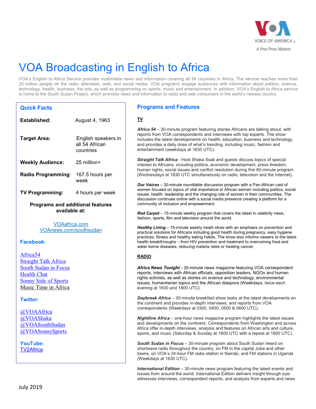 VOA E2A Fact Sheet