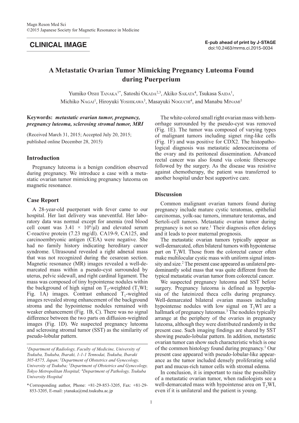 CLINICAL IMAGE a Metastatic Ovarian Tumor Mimicking