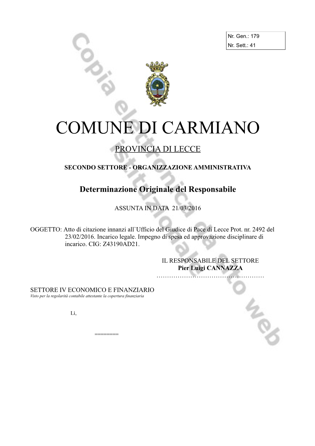 Comune Di Carmiano Provincia Di Lecce