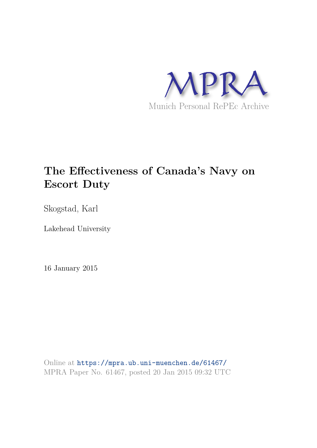 The Effectiveness of Canada's Navy on Escort Duty