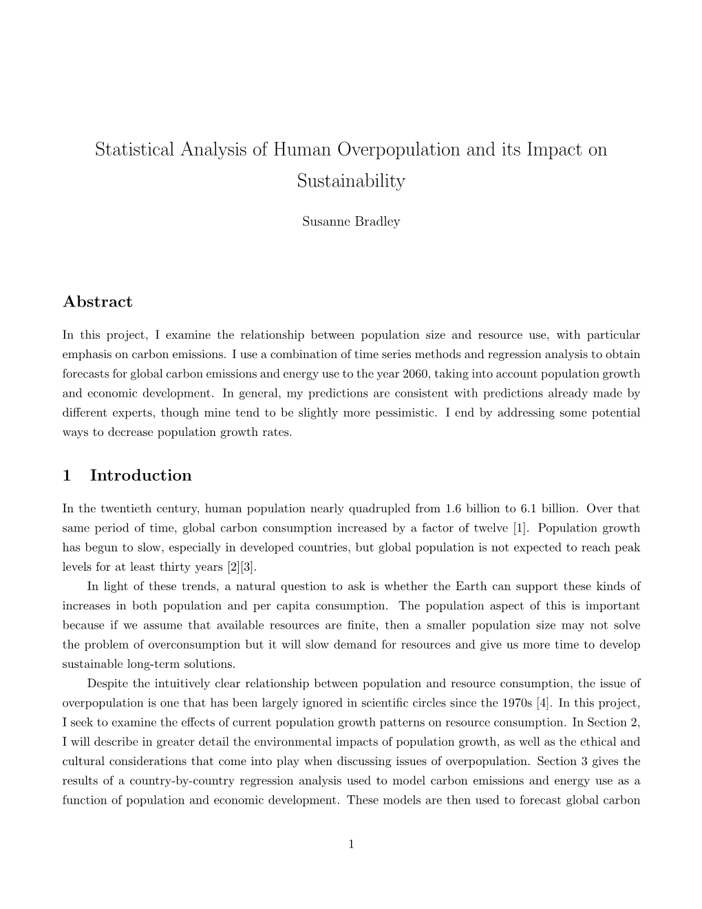 Statistical Analysis of Human Overpopulation and Its Impact on Sustainability